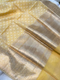 Yellow Banarasi Handloom Pure Kora Silk Saree - Aura Benaras