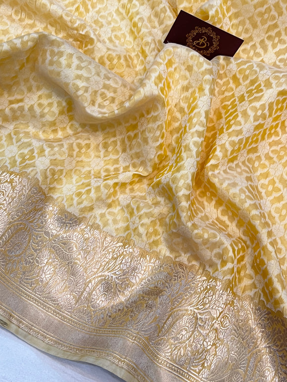 Yellow Banarasi Handloom Pure Kora Silk Saree - Aura Benaras
