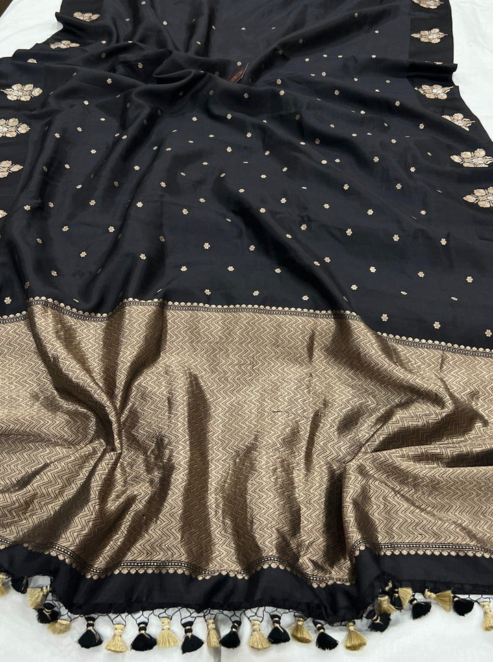 Black Pure Banarasi Handloom Silk Saree - Aura Benaras