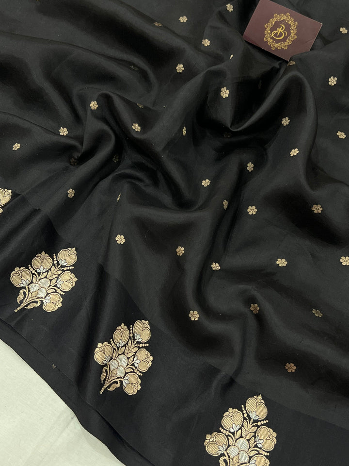 Black Pure Banarasi Handloom Silk Saree - Aura Benaras