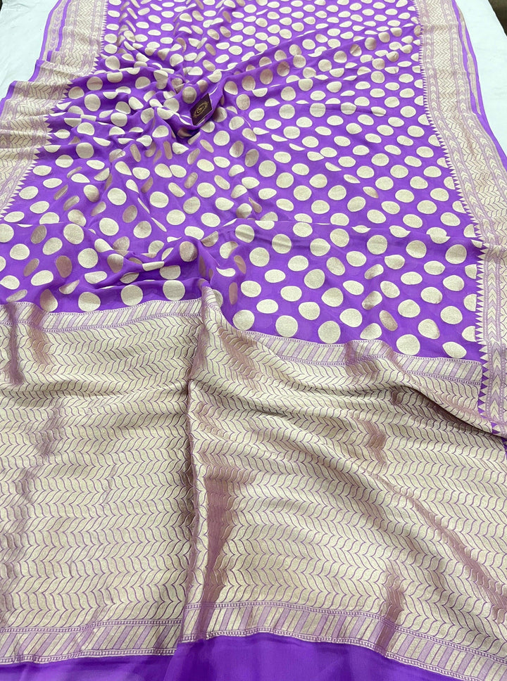 Lavender Khaddi Georgette Banarasi Handloom Saree - Aura Benaras