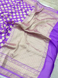 Lavender Khaddi Georgette Banarasi Handloom Saree - Aura Benaras