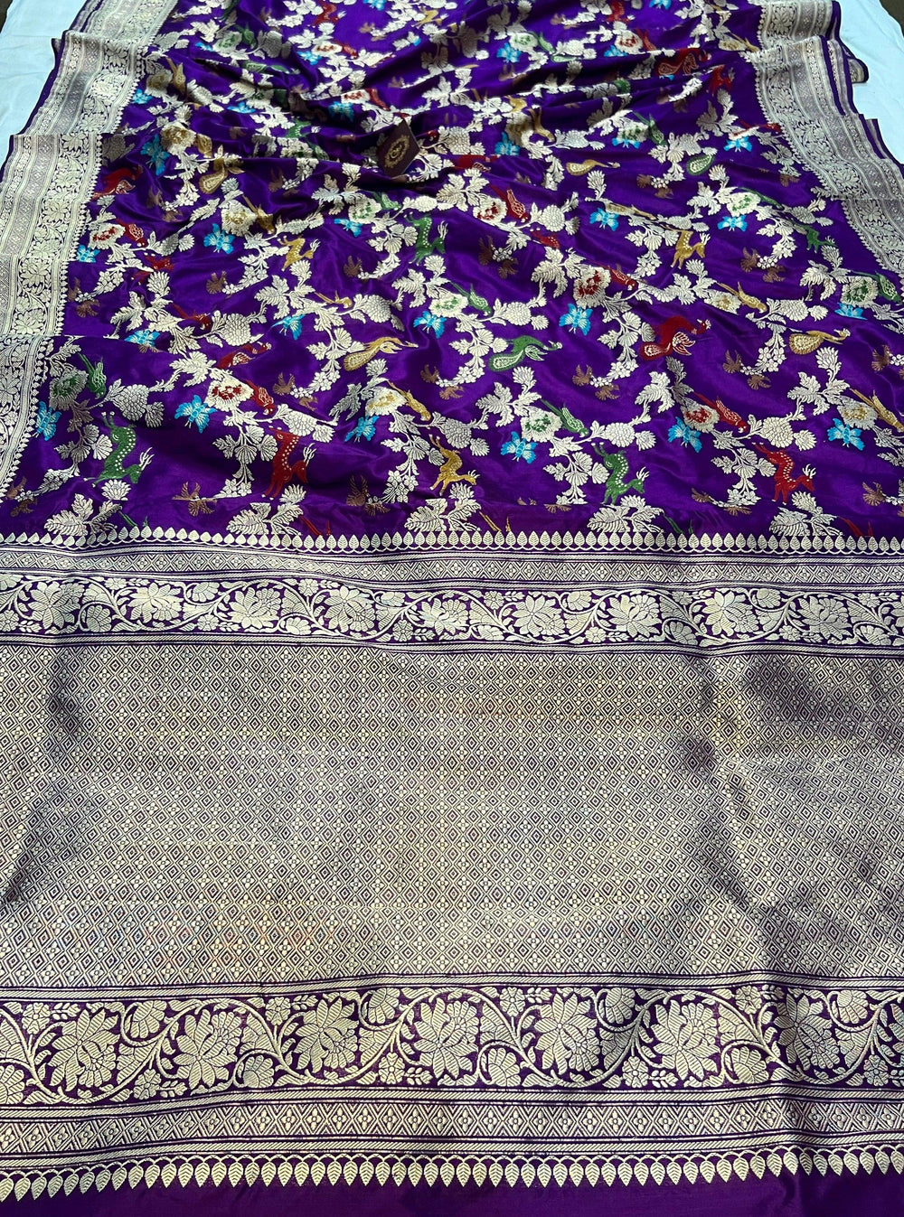 Purple Kadwa Jaal Pure Banarasi Handlloom Katan Silk Saree - Aura Benaras