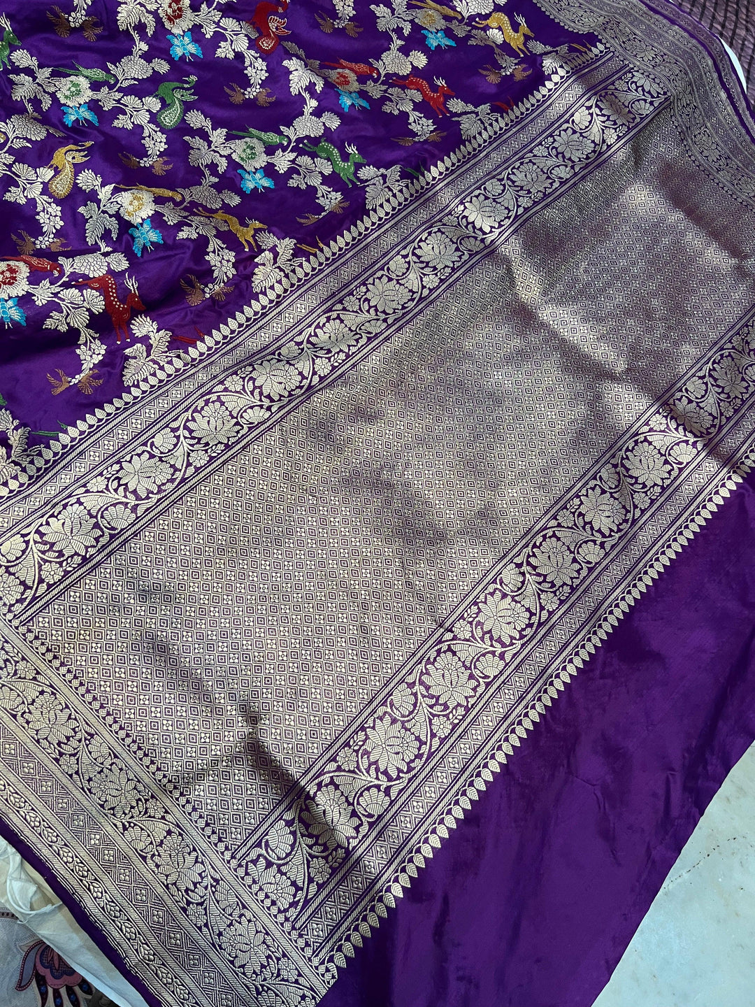 Purple Kadwa Jaal Pure Banarasi Handlloom Katan Silk Saree - Aura Benaras