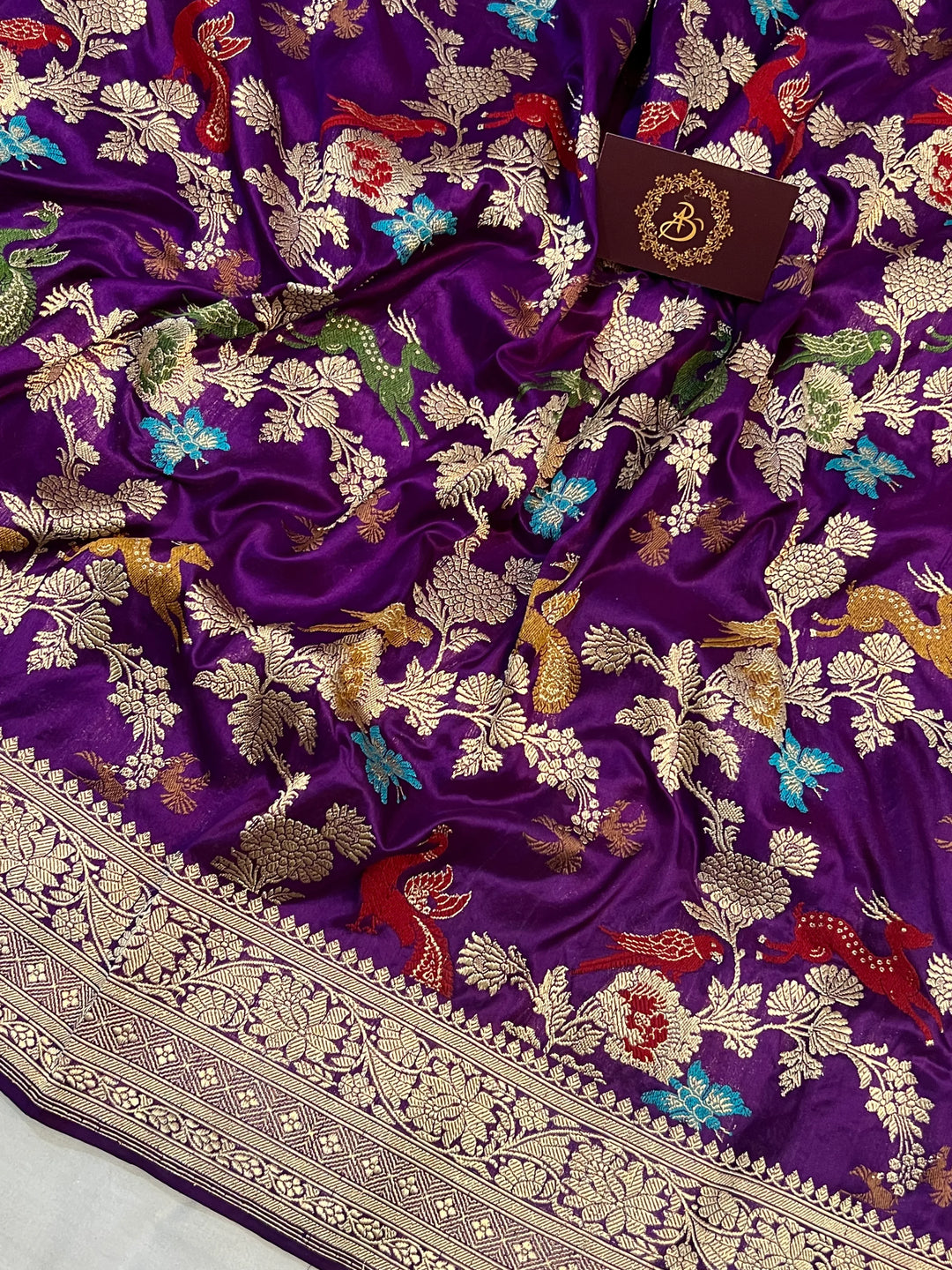 Purple Kadwa Jaal Pure Banarasi Handlloom Katan Silk Saree - Aura Benaras
