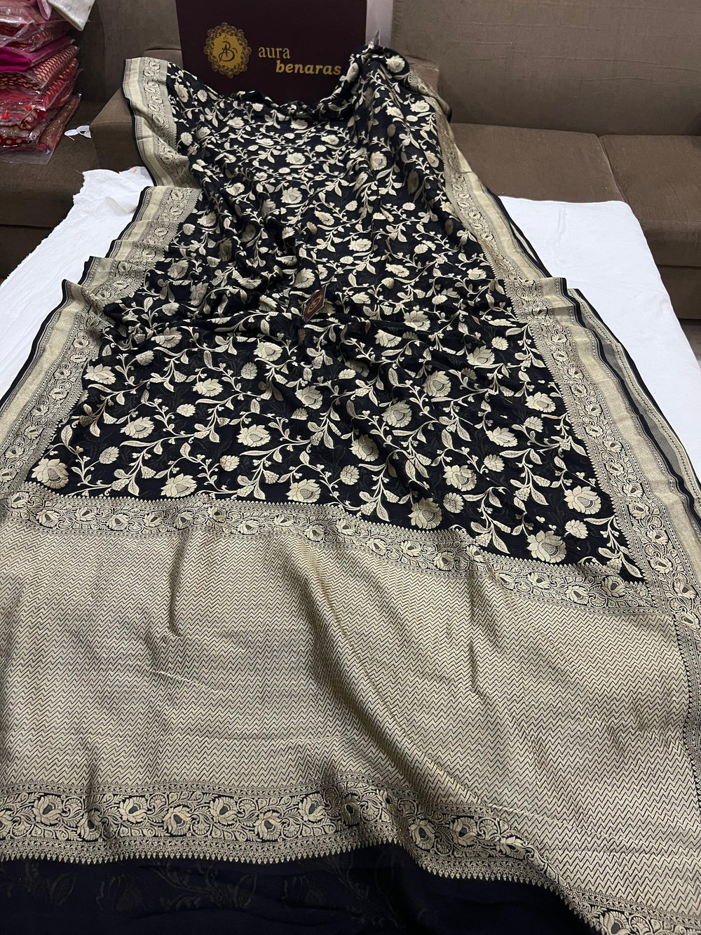 Black Khaddi Georgette Banarasi Handloom Saree - Aura Benaras
