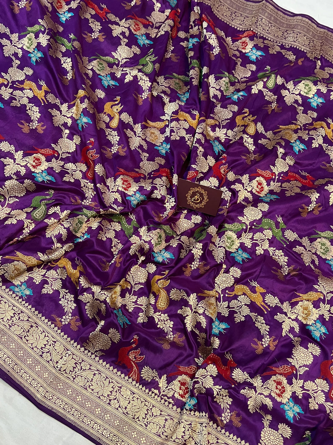 Purple Kadwa Jaal Pure Banarasi Handlloom Katan Silk Saree - Aura Benaras