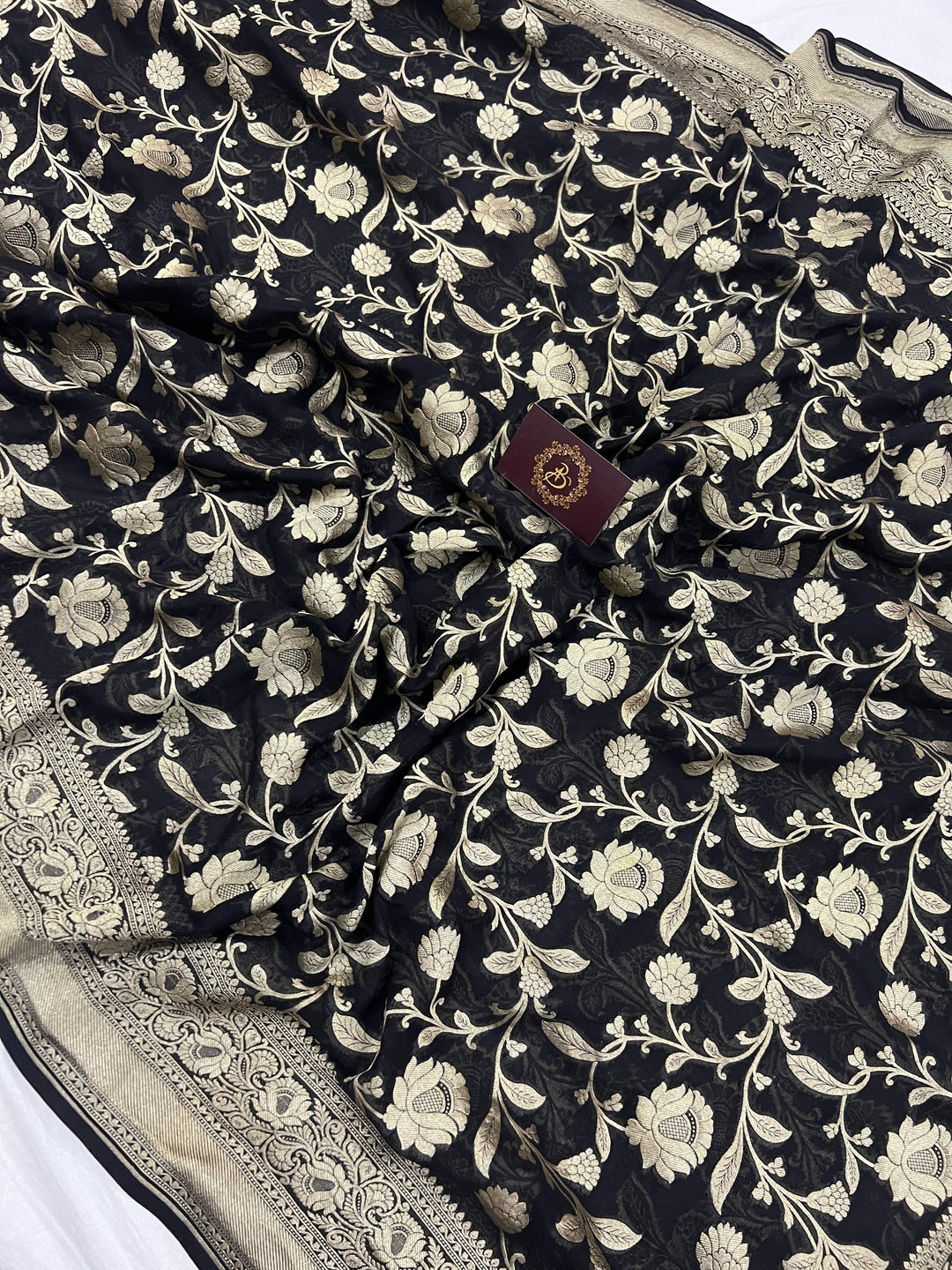 Black Khaddi Georgette Banarasi Handloom Saree - Aura Benaras