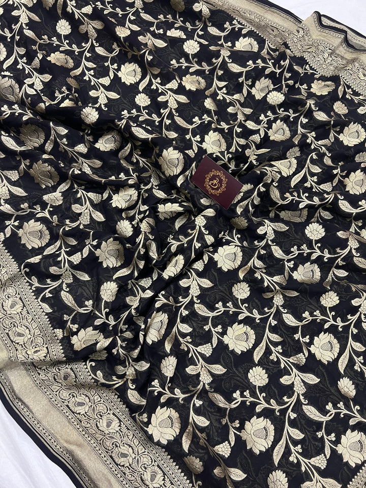 Black Khaddi Georgette Banarasi Handloom Saree - Aura Benaras