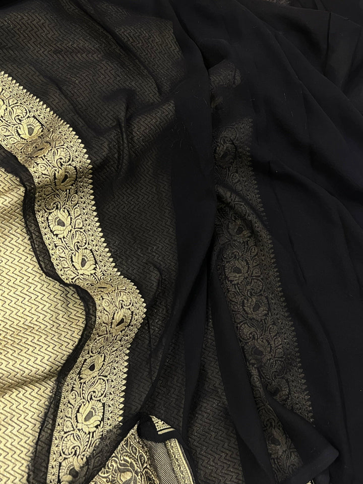Black Khaddi Georgette Banarasi Handloom Saree - Aura Benaras