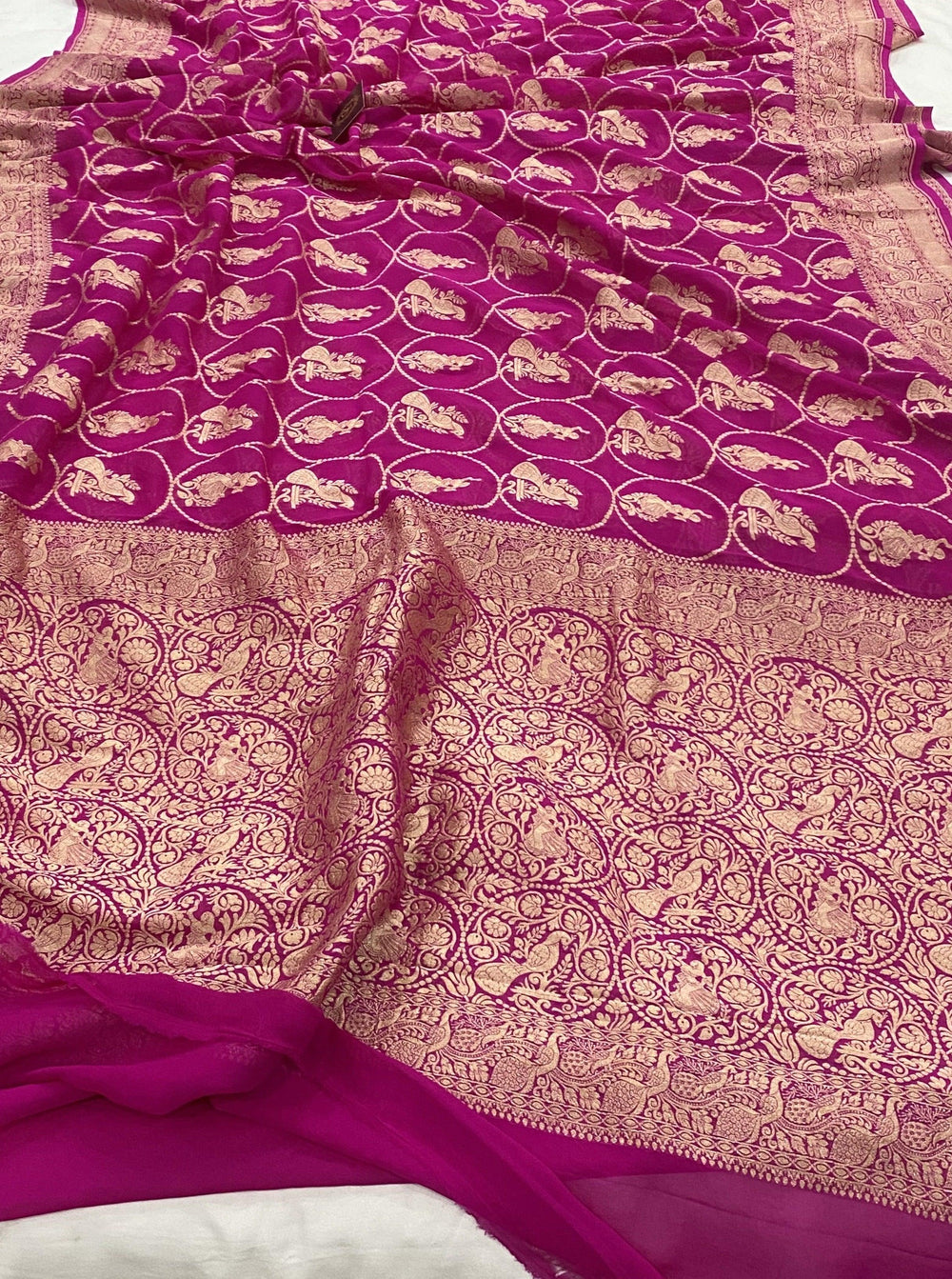 Hot Pink Banarasi Pure Khaddi Georgette Saree - Aura Benaras
