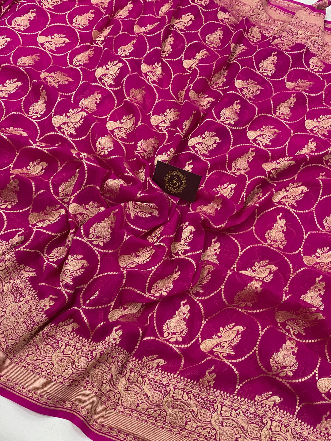 Hot Pink Banarasi Pure Khaddi Georgette Saree - Aura Benaras