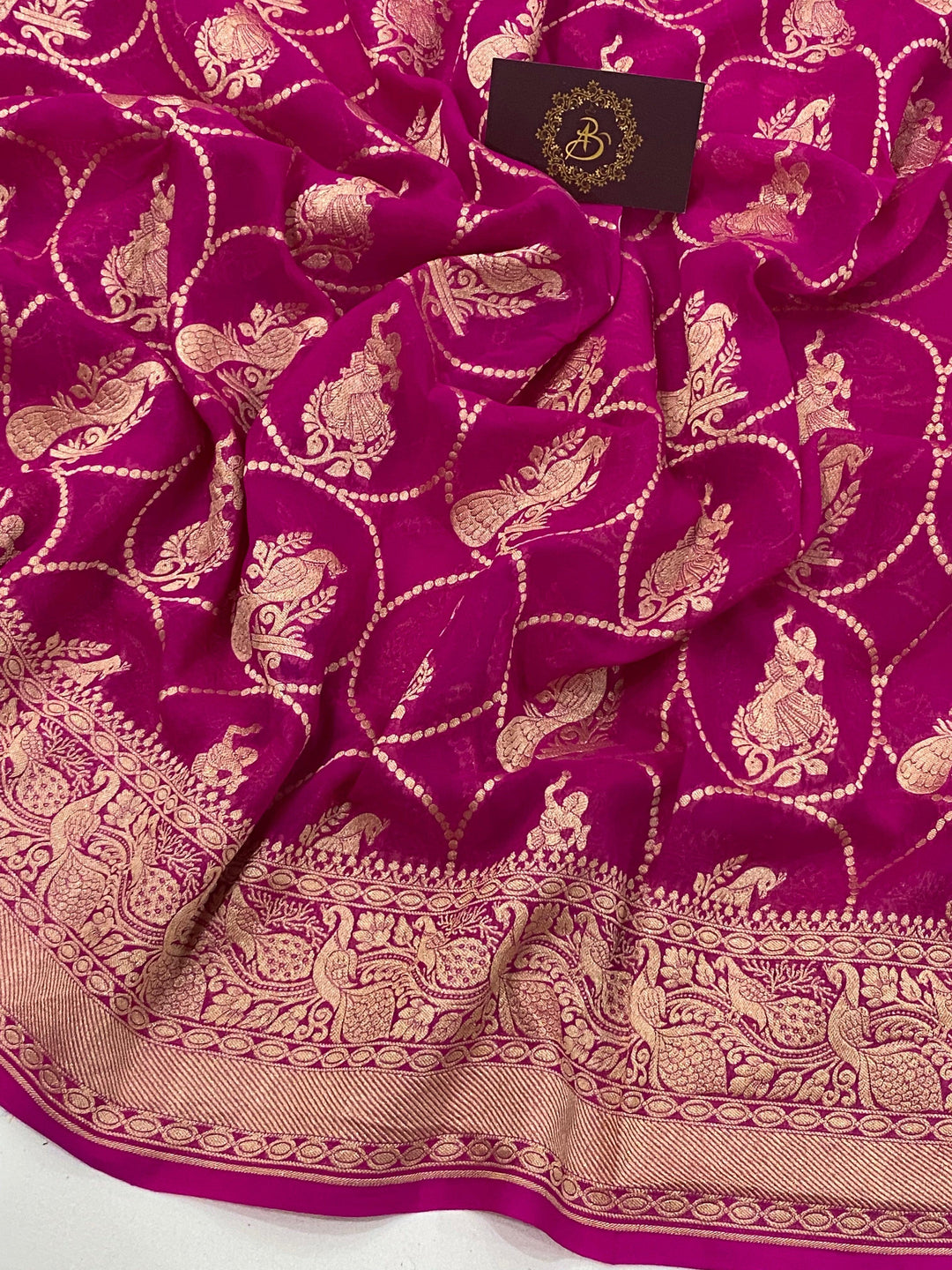 Hot Pink Banarasi Pure Khaddi Georgette Saree - Aura Benaras