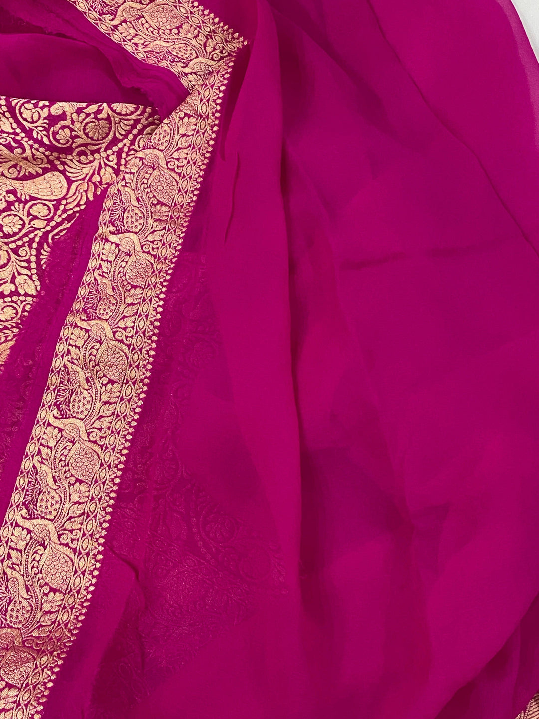 Hot Pink Banarasi Pure Khaddi Georgette Saree