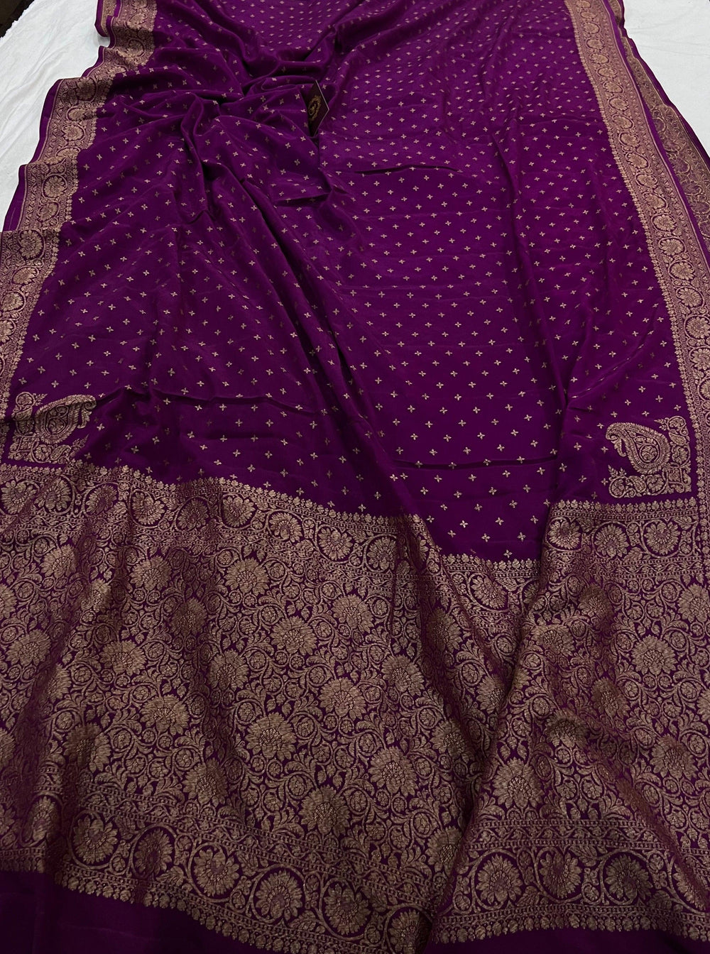Wine Pure Banarasi Khaddi Crepe Silk Saree - Aura Benaras