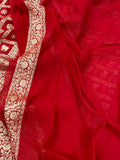 Red Banarasi Pure Khaddi Georgette Saree - Aura Benaras