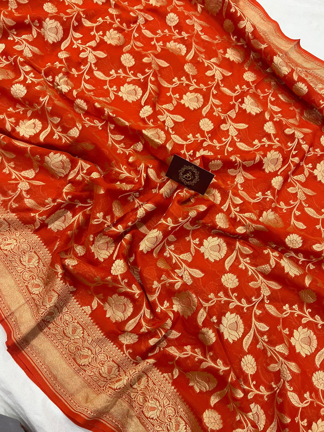 Red Khaddi Georgette Banarasi Handloom Saree - Aura Benaras