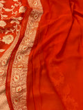 Red Khaddi Georgette Banarasi Handloom Saree - Aura Benaras