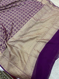 Purple Banarasi Pure Khaddi Georgette Saree - Aura Benaras