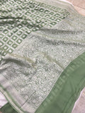 Greyish Green Khaddi Georgette Banarasi Handloom Saree - Aura Benaras