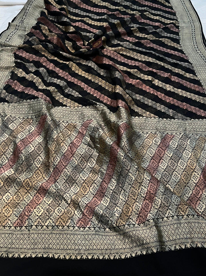 Black Rangkaat Banarasi Khaddi Georgette Saree - Aura Benaras