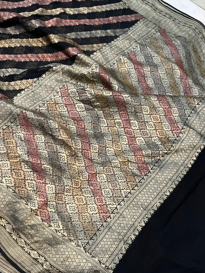 Black Rangkaat Banarasi Khaddi Georgette Saree - Aura Benaras