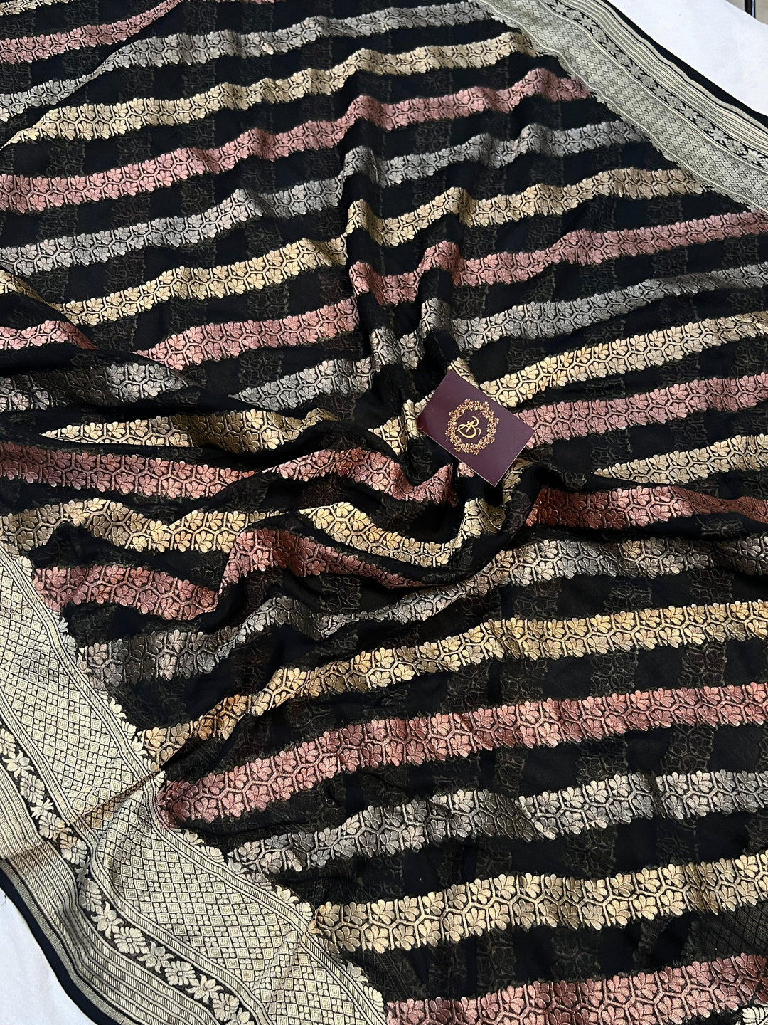 Black Rangkaat Banarasi Khaddi Georgette Saree - Aura Benaras