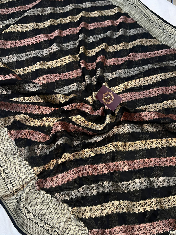 Black Rangkaat Banarasi Khaddi Georgette Saree - Aura Benaras