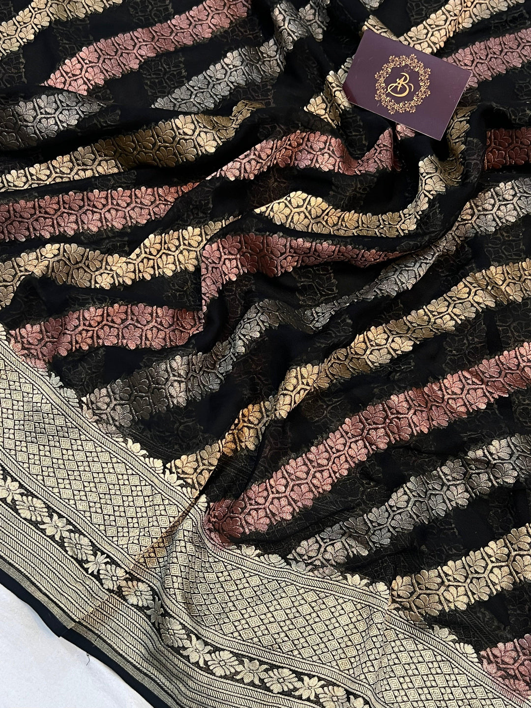 Black Rangkaat Banarasi Khaddi Georgette Saree - Aura Benaras