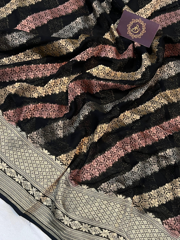 Black Rangkaat Banarasi Khaddi Georgette Saree - Aura Benaras