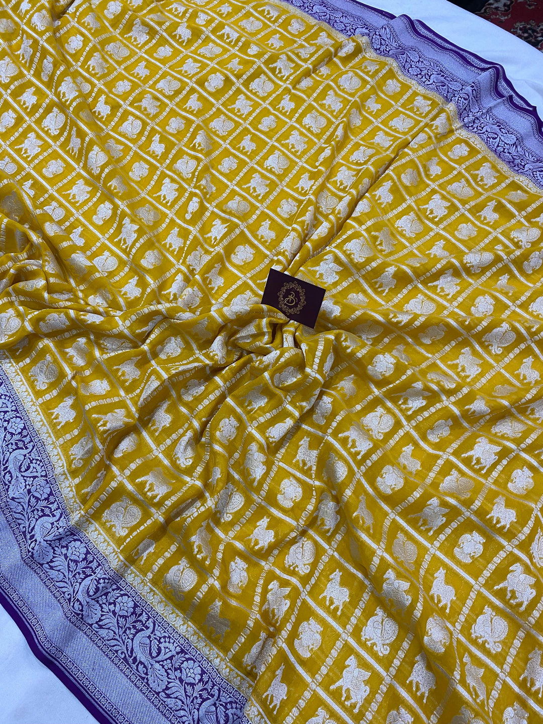 Yellow Pure Banarasi Khaddi Georgette Saree - Aura Benaras