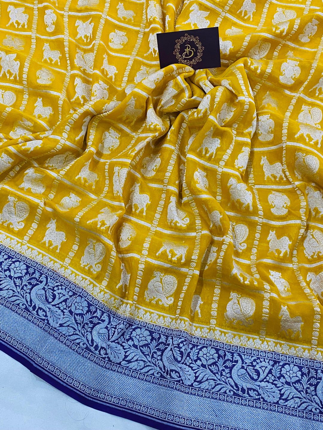 Yellow Pure Banarasi Khaddi Georgette Saree - Aura Benaras