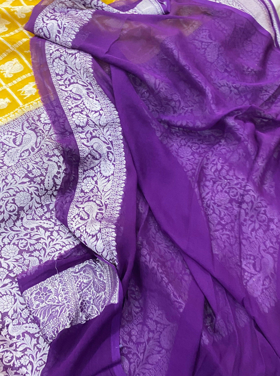 Yellow Pure Banarasi Khaddi Georgette Saree - Aura Benaras