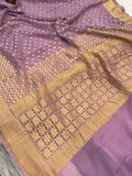 Lavender Banarasi Handloom Pure Georgette Silk Saree - Aura Benaras
