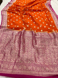 Orange Banarasi Handloom Pure Georgette Saree - Aura Benaras