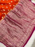 Orange Banarasi Handloom Pure Georgette Saree - Aura Benaras