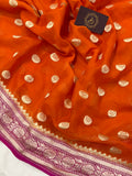 Orange Banarasi Handloom Pure Georgette Saree - Aura Benaras