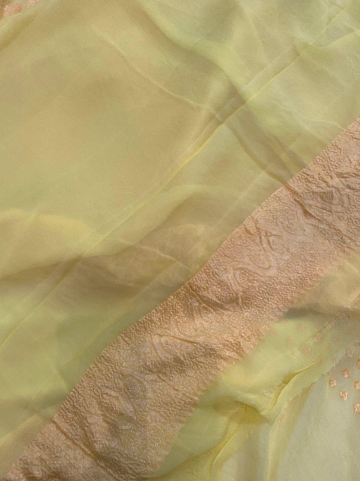 Lemon Yellow Pure Banarasi Khaddi Georgette Saree - Aura Benaras