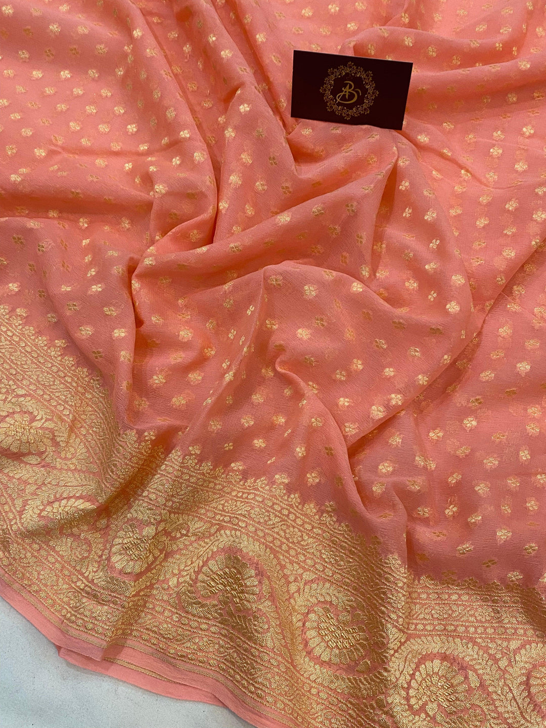 Peach Pure Banarasi Khaddi Georgette Saree - Aura Benaras