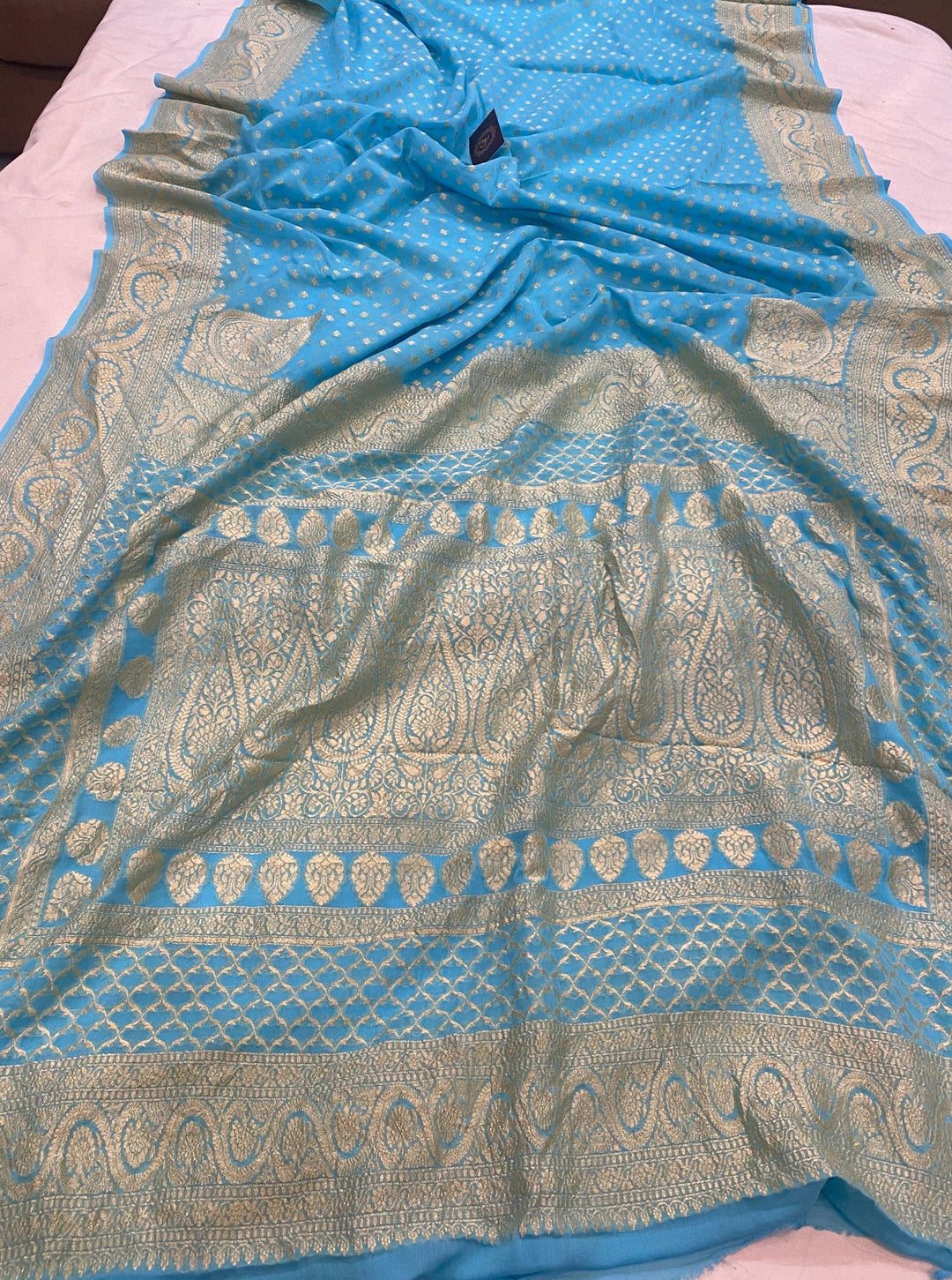 Firozi Blue Pure Banarasi Khaddi Georgette Saree - Aura Benaras