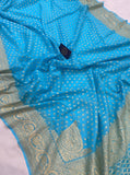 Firozi Blue Pure Banarasi Khaddi Georgette Saree - Aura Benaras