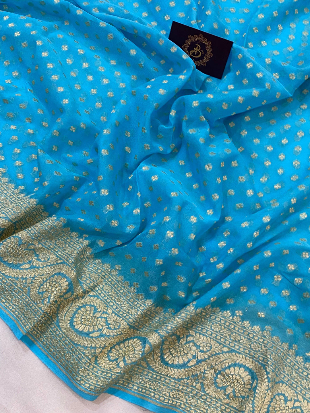 Firozi Blue Pure Banarasi Khaddi Georgette Saree - Aura Benaras