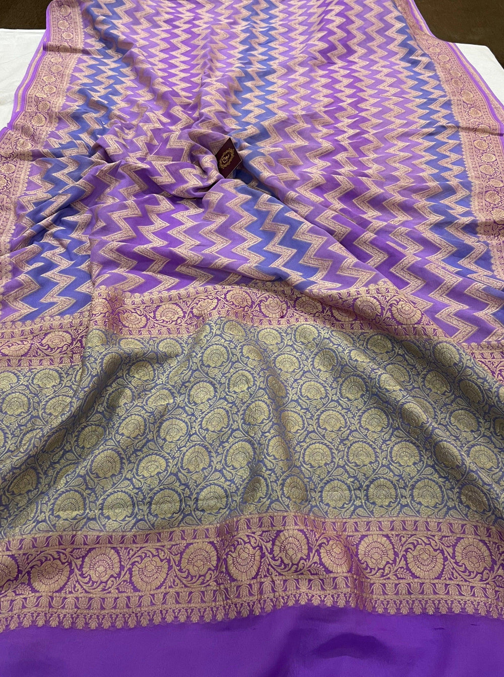Lavender Rangkaat Pure Banarasi Khaddi Georgette Saree - Aura Benaras