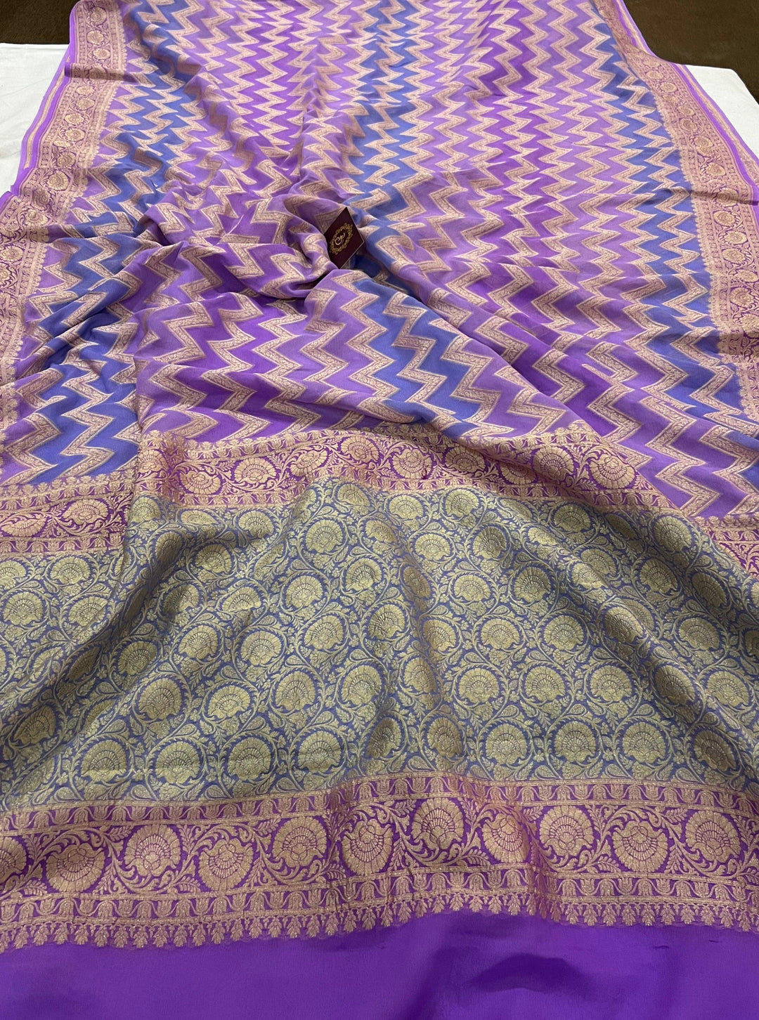 Lavender Rangkaat Pure Banarasi Khaddi Georgette Saree - Aura Benaras