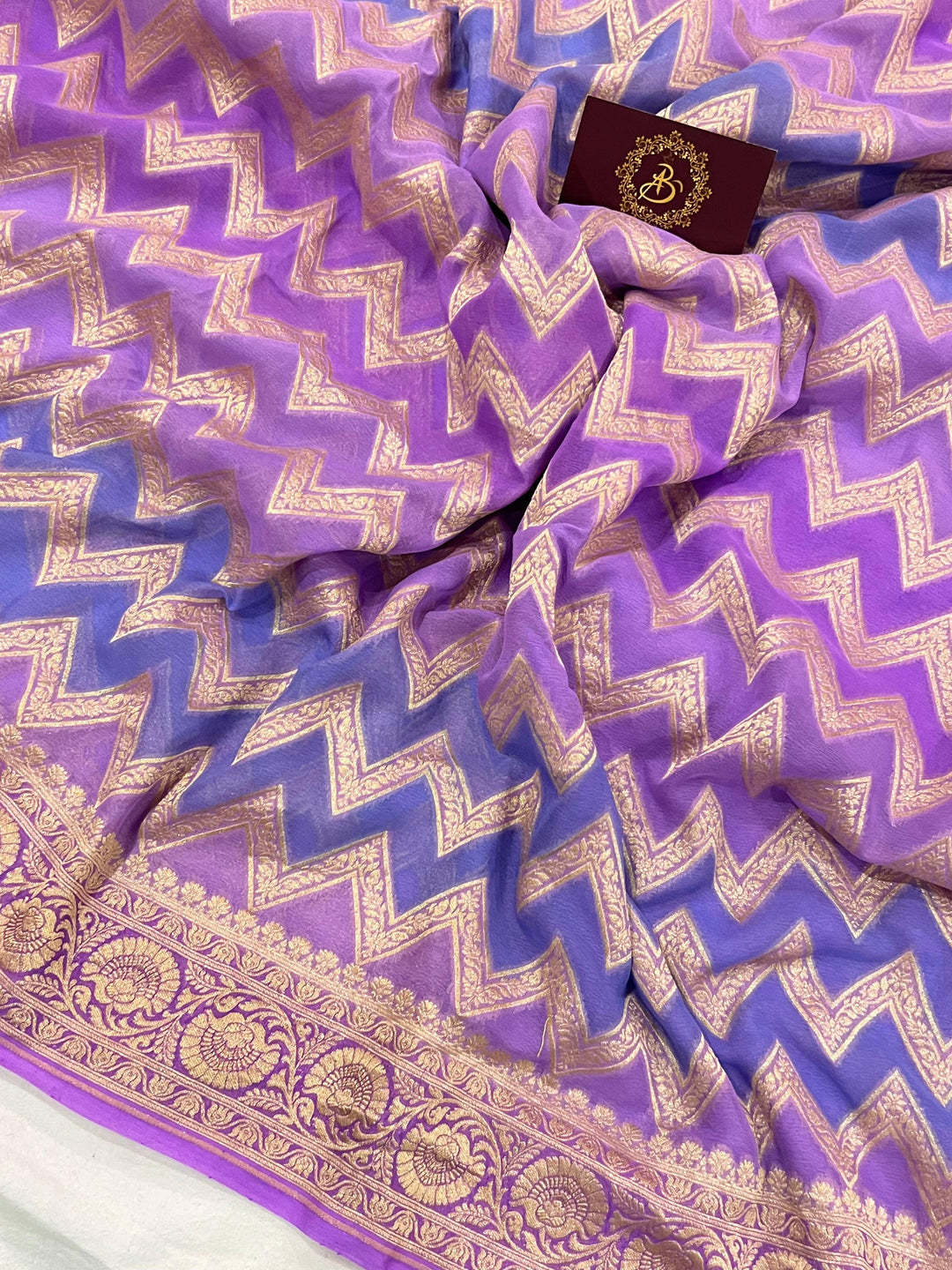 Lavender Rangkaat Pure Banarasi Khaddi Georgette Saree - Aura Benaras