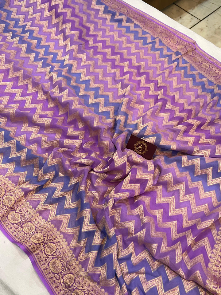Lavender Rangkaat Pure Banarasi Khaddi Georgette Saree - Aura Benaras