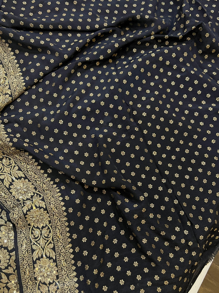 Black Pure Banarasi Khaddi Crepe Silk Saree