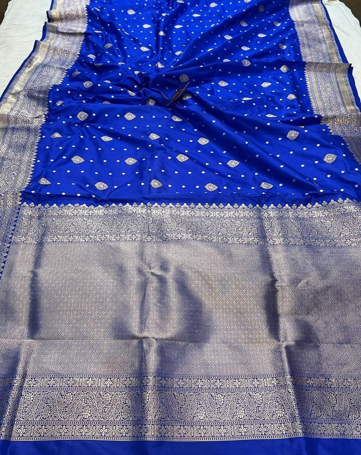 Royal Blue Pure Banarasi Handloom Katan Silk Saree - Aura Benaras