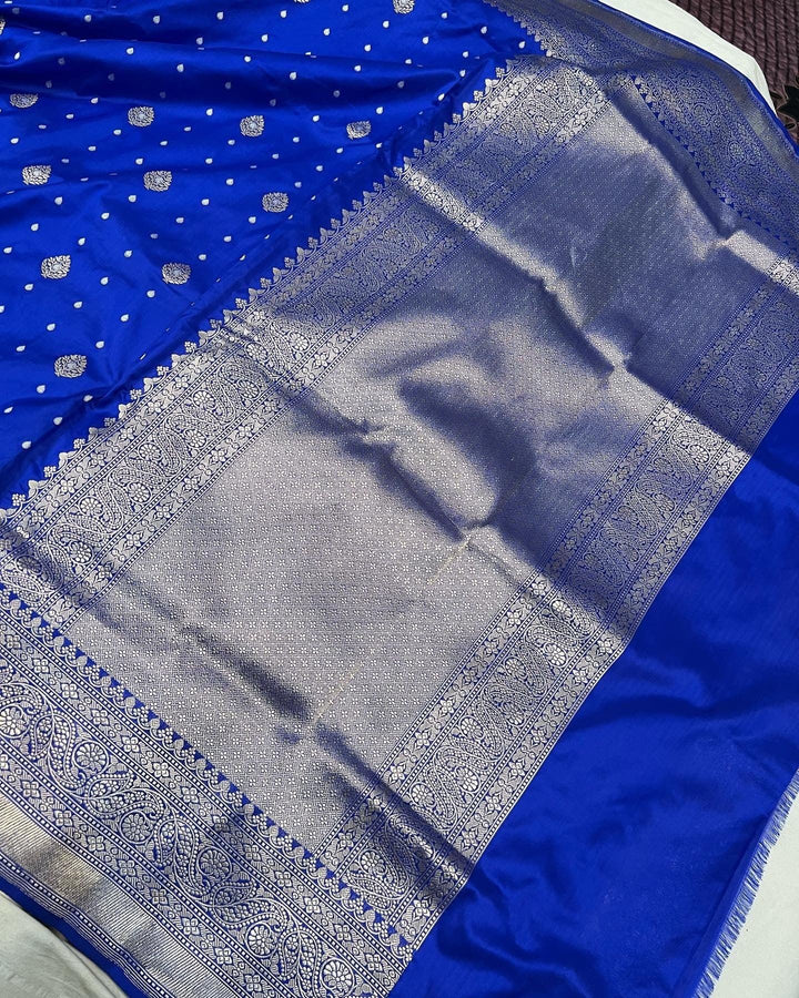 Royal Blue Pure Banarasi Handloom Katan Silk Saree - Aura Benaras