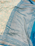 Pale Blue Banarasi Handloom Pure Khaddi Georgette Sareee - Aura Benaras